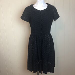 Vintage 50s 60s Polly Bergen Jack Squire Navy Eyelet Fit & Flare Dress Medium